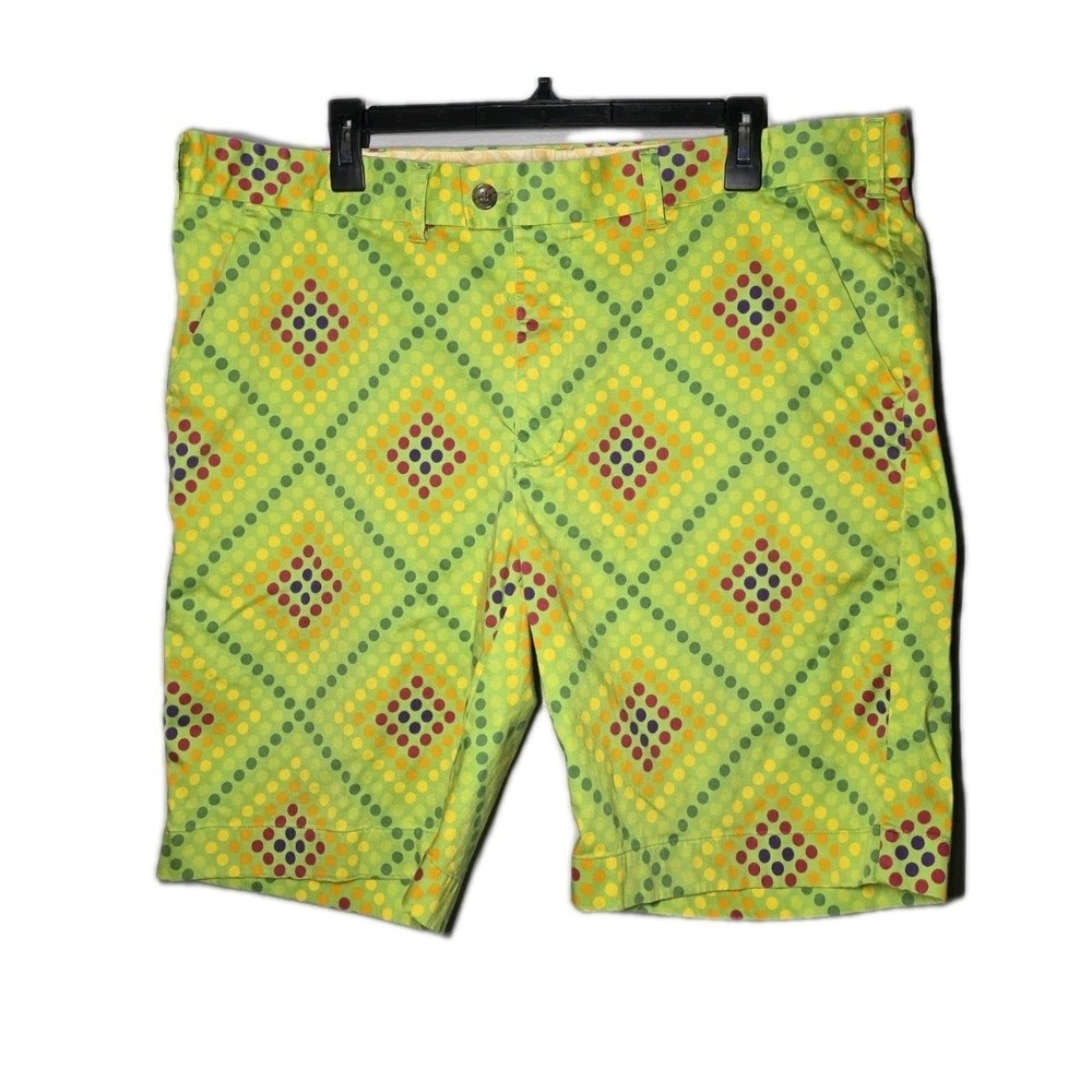 Loudmouth Golf Shorts Men's Sz 42 Green Dot Geometric Diamond Design